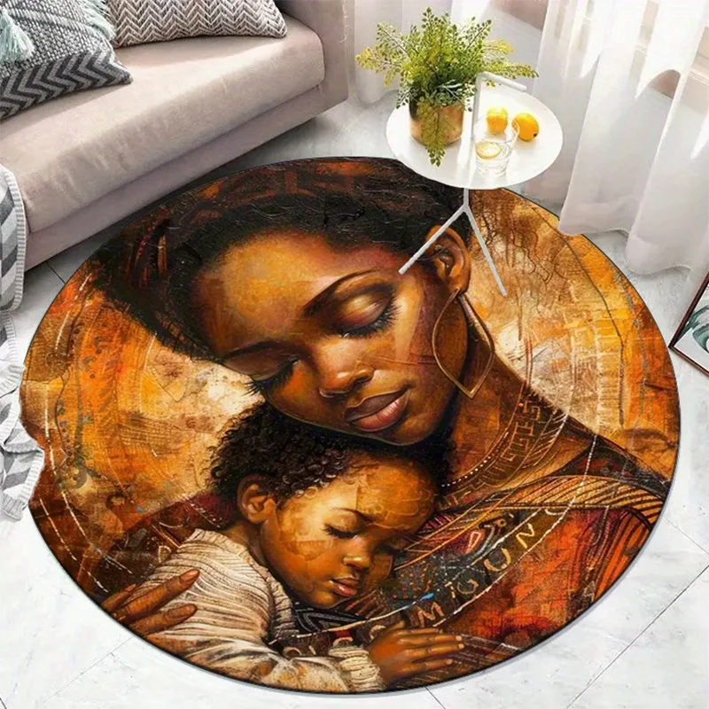 Mother and child portrait round rug crystal velvet floor mat home decor art print soft anti slip carpet living room bedroom