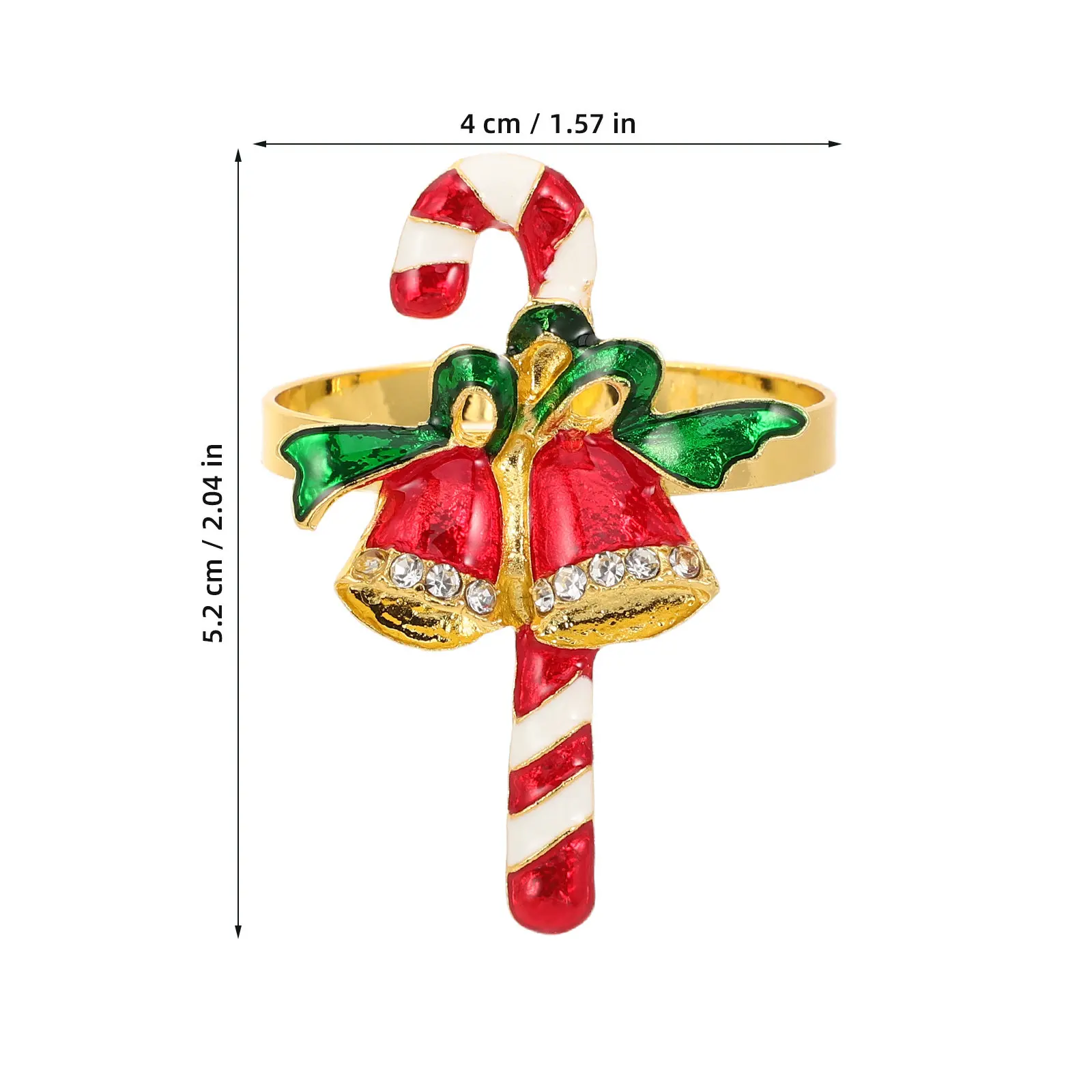 4Pcs Christmas Candy Cane Napkin Holders Rhinestone Alloy Napkin Buckle Banquet Dinner Table Decor Xmas Party Accent