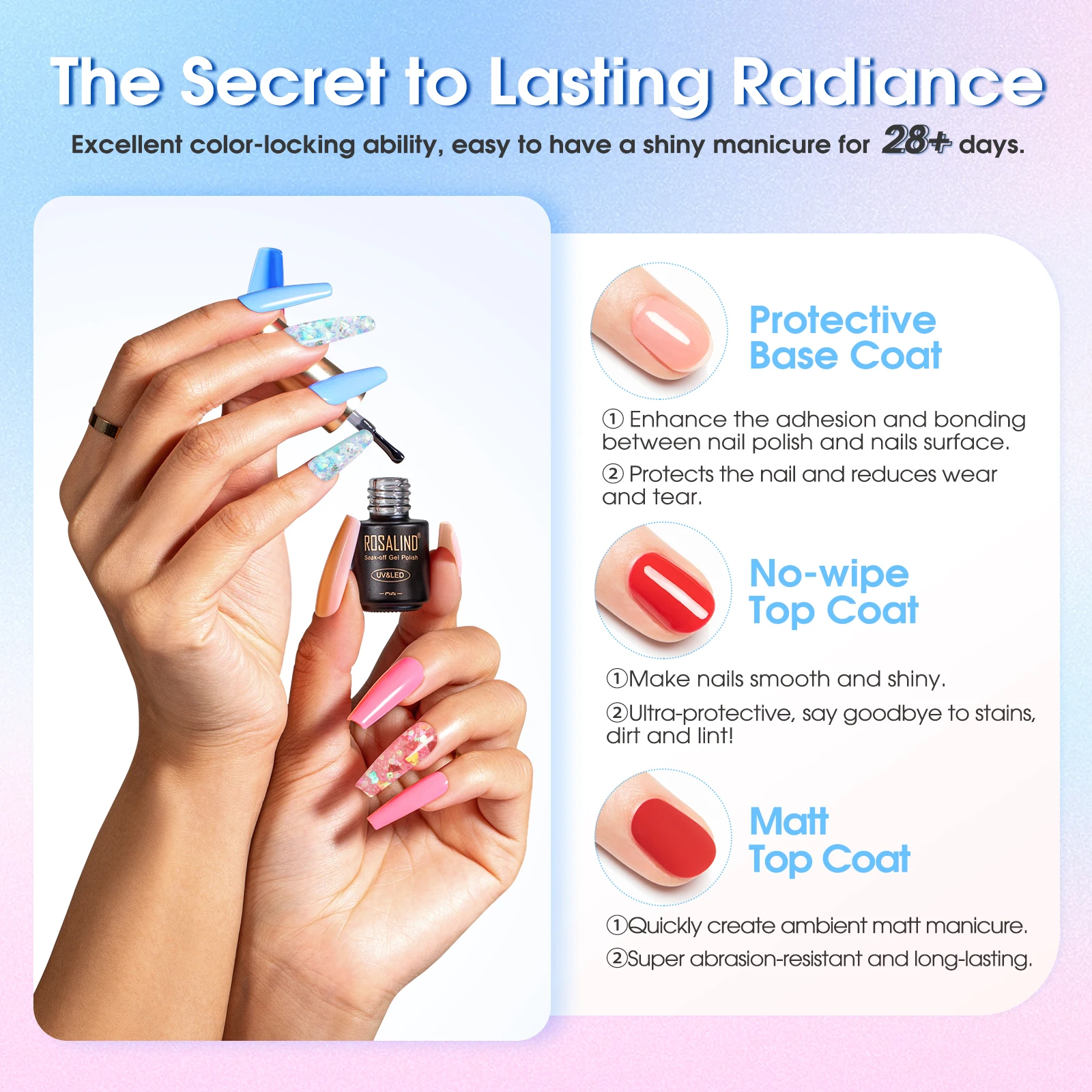 Rosalind 20 + 3 pçs conjunto de esmalte em gel série colorida conjunto de esmalte em gel com revestimento base superior brilhante e fosco diy manicure em casa