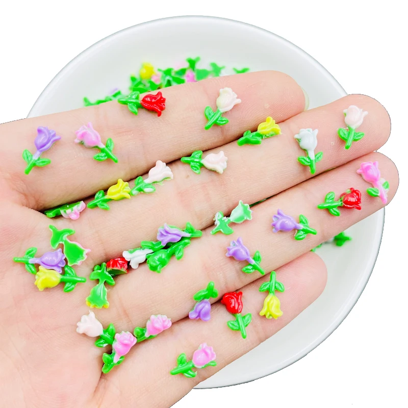 100 Pcs New Mini Kawaii Cartoon Mixed Color Floret Resin Scrapbook Rhinestones 3D For DIY Manicure Accessories Decorations L25