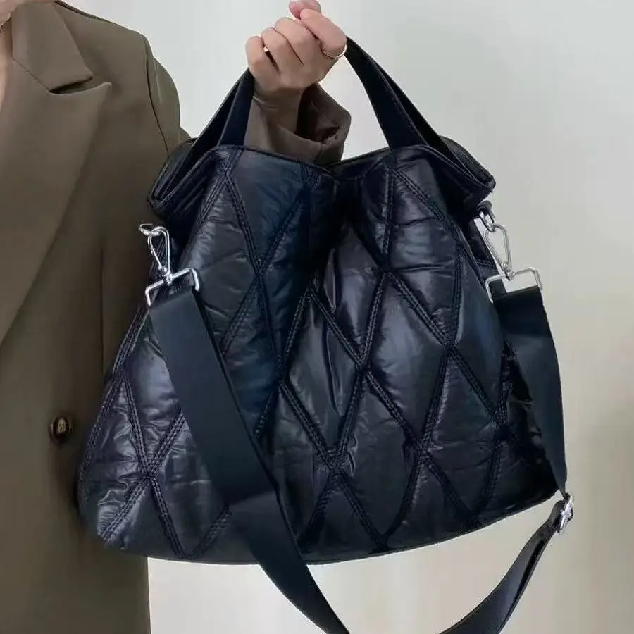 Designer Puffy Shoulder Bag Women Quilted Space Down Feather Padded Cotton Handbags Winter Large Capacity Warm Shopping Purse view 6
