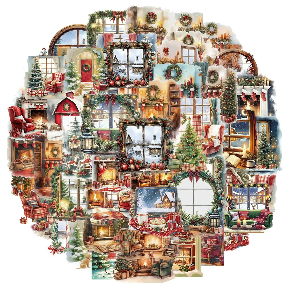 

10/30/50pcs Transparent Watercolor Christmas Scenery Cartoon Stickers Aesthetic Decals DIY Suitcase Notebook Laptop Sticker Toys