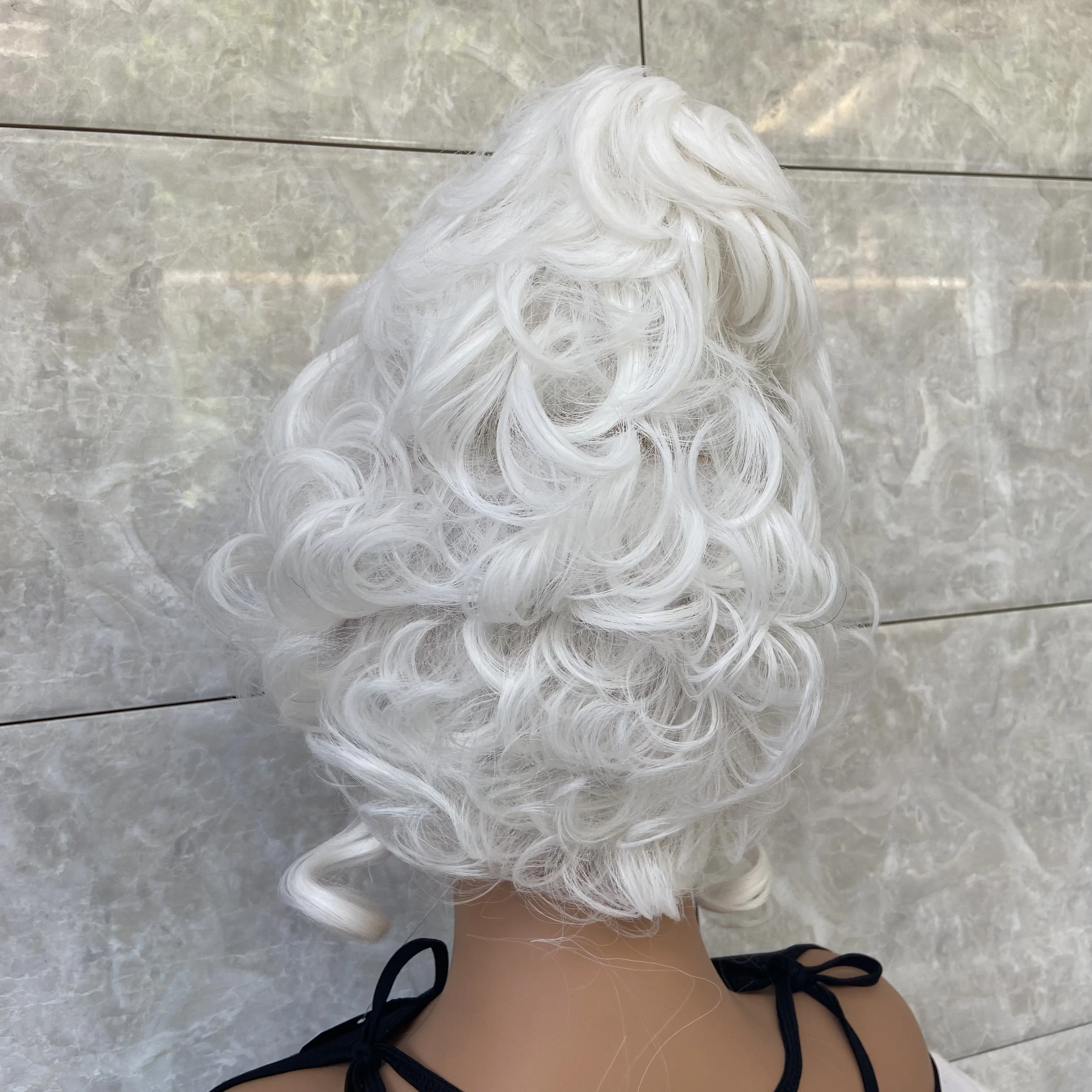 أزياء القرن الثامن عشر الباروك ماري أنطوانيت الأبيض مجعد الباروكات السيدات الكبار هالوين تأثيري الملحقات #5