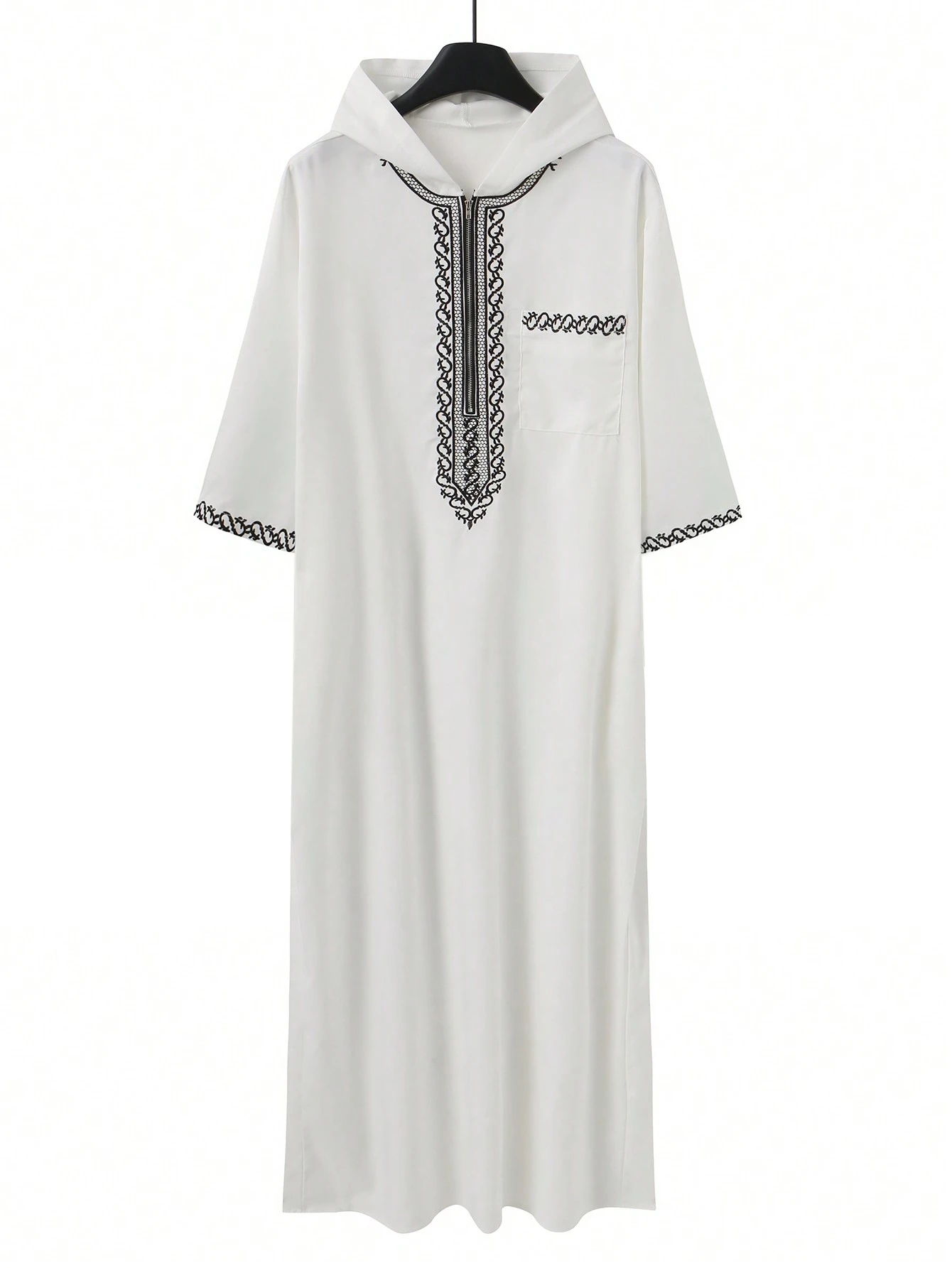 2025Moroccan Masculino Thobe Capuz Bordado de Manga Curta MuslimIslamicLooseJelleba Abaya - Nova Edição