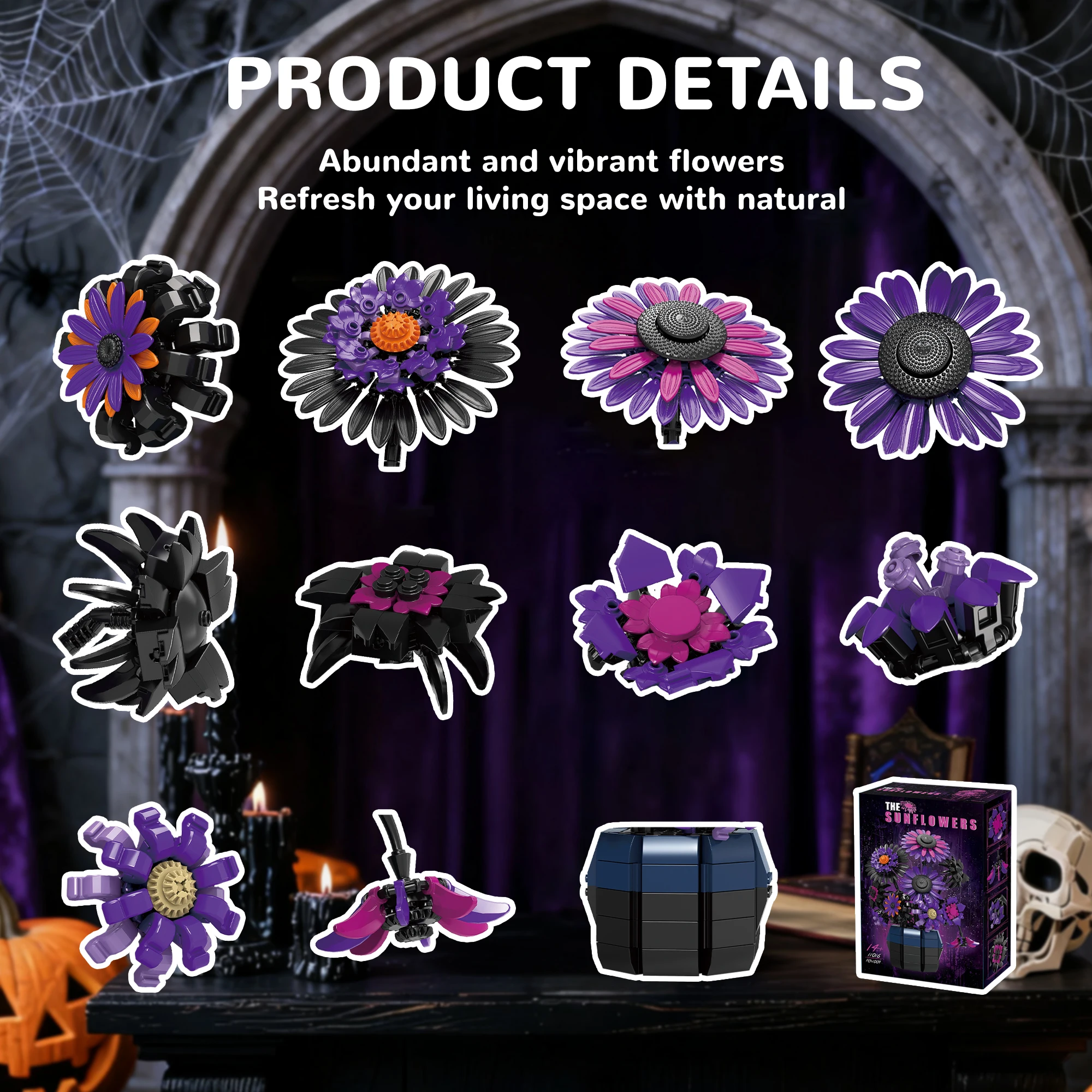 جديد عباد الشمس بنة مجموعة زهرة الأرجواني مع زهرية باقة اصطناعية الطوب أطقم منمذجة للنساء فتاة الكبار هدايا عيد الميلاد #6