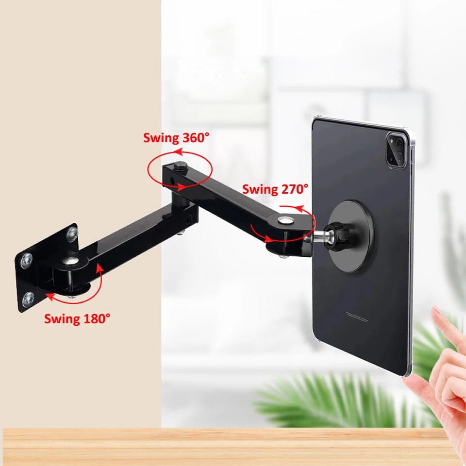 Wall Mount Magnetic Tablet Stand Long Arm Stretchable Phones Wall Holder Adjustable Metal Wall iPad Stand for iPad 4-13 inches