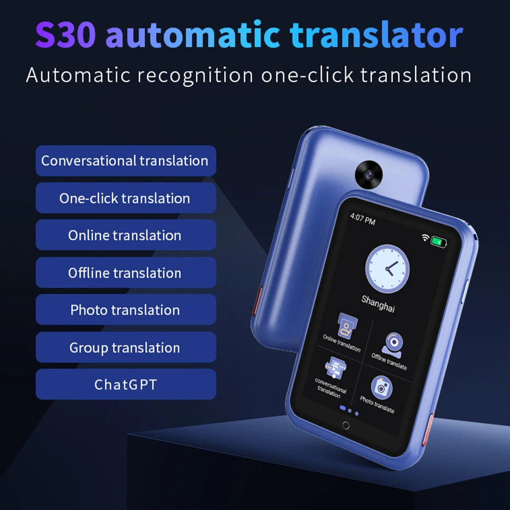 S30 4G Language Translator Device with 138 Languages Voice Translating 19 Offline Translation Simultaneous Interpretation