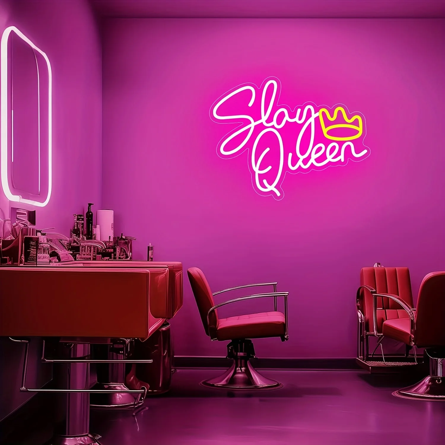 قتل الملكة Led ضوء النيون تسجيل القلب تاج غرفة نوم الفتيات لعبة غرفة بارد جدار تسجيل ديكور في سن المراهقة الاطفال حفلة عيد ميلاد ديكور