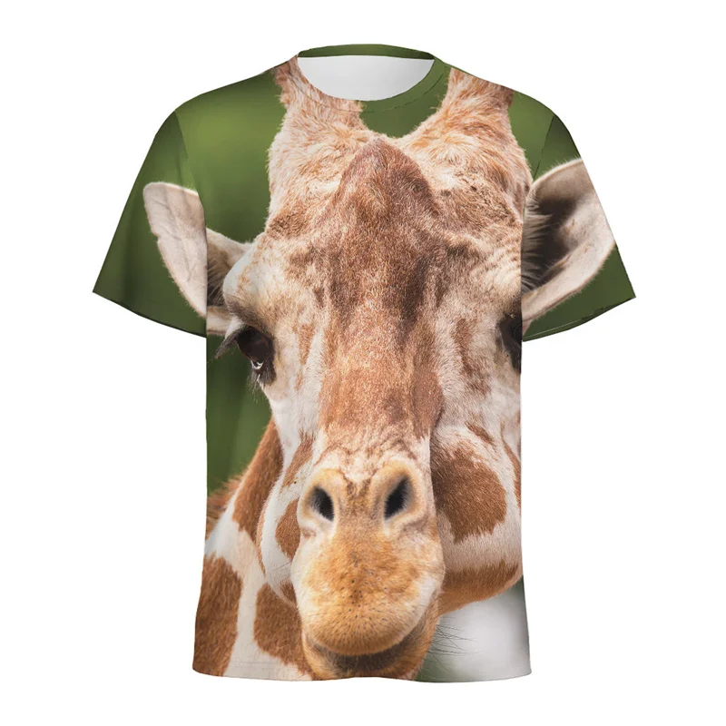 Cute Giraffe Pattern T-shirt For Men Summer 3D Printed Animal Skin T Shirt Fashion Round Neck Short Sleeve Kids Tees Tops