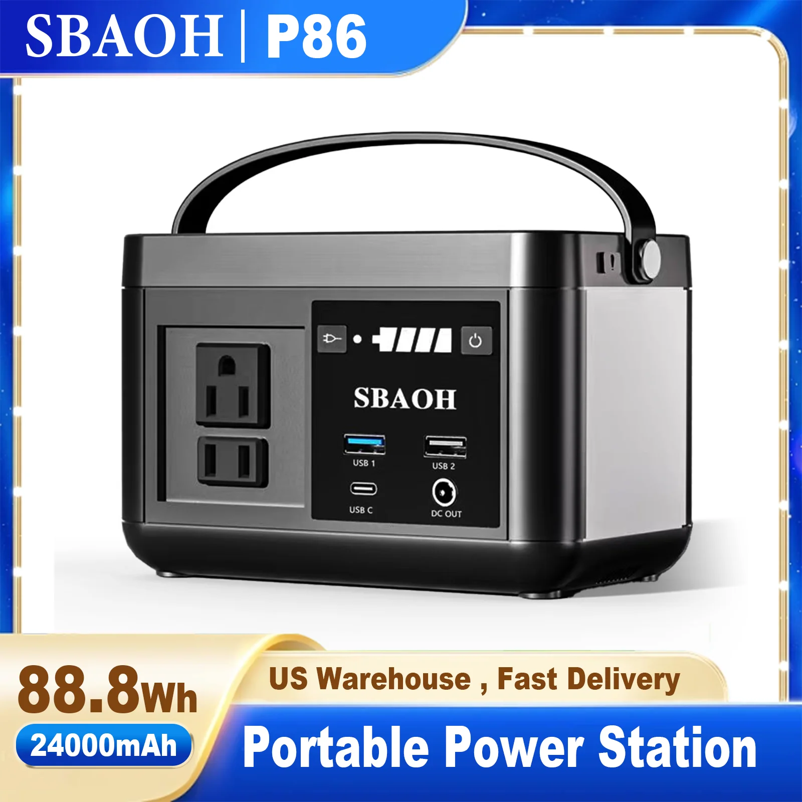 

SBAOH Portable Powerstation 88.8Wh,Camping Power Station with 120W (peak 150W) AC Output,Power Solar Generator for Outdoor RV