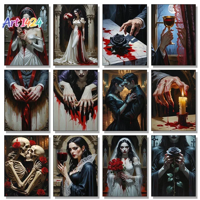 Black Rose Blood Bride Vampire Dark Fantasy Poster Print Wall Art Pictures Canvas Painting Living Room Bedroom Home Decor Gift