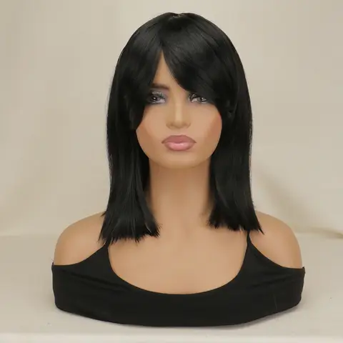 QQXCAIW 여자 밥 스트레이트 코스프레 가발, 코스튬 파티 블랙 합성 헤어 가발, 40 cm
