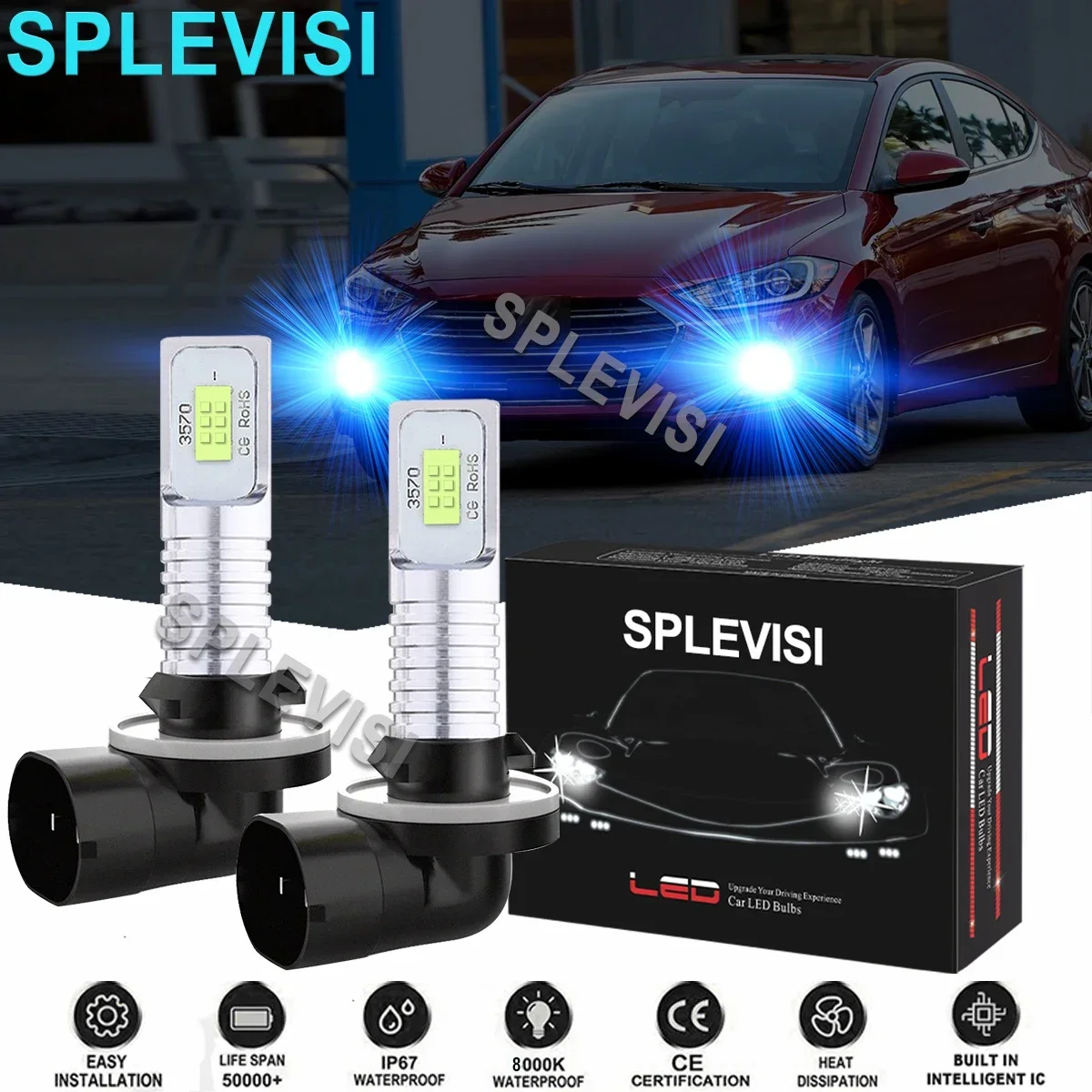 

2PCS 8000K Ice Blue Car LED Fog Light Bulbs White Fit For Saturn ION 2004-2007 Volvo VNL VN 2003-2015 Corvette c4 1991-1996