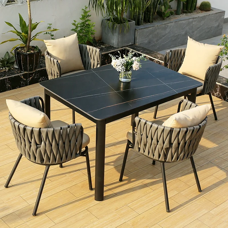 

Luxury Outdoor Table and Chair Set Modern Garden Marble Restaurant Table Outdoor Patio Dining Table Set