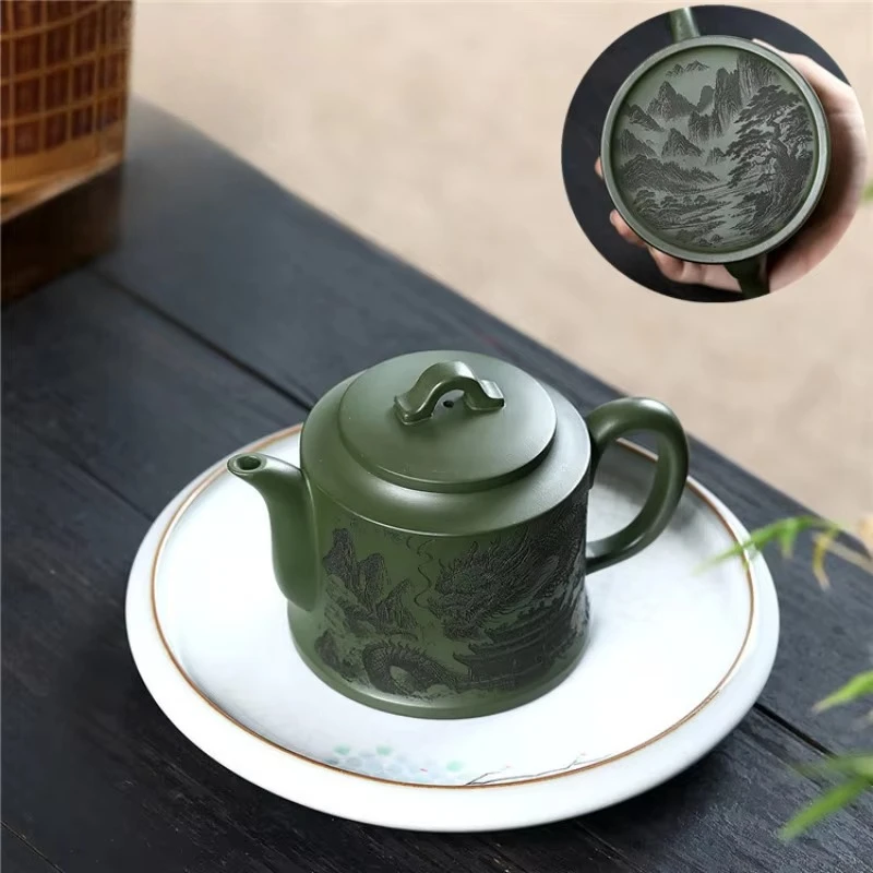 Tetera  arcilla púrpura   Boutique  300ml, tetera grabada hecha a mano con dragón y caballo, mineral crudo, barro