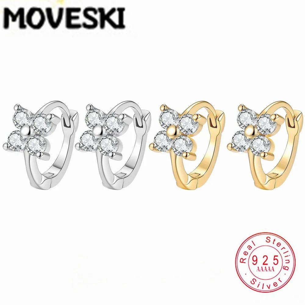 

MOVESKI 925 Sterling Silver Moissanite Flower Hoop Earrings for Women Sparkling Ear Buckle Fine Jewelry Gift