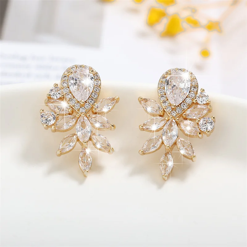 ZAKOL Fashion Water Drop Marquise Zirconia Earrings for Women Shinny Crystal Leaf Earring Bridal Gold Color Wedding Jewelry