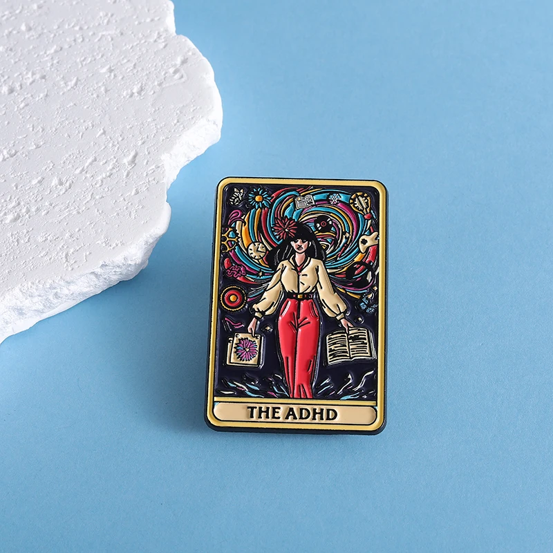 The ADHD Tarot Cards Enamel Pin Autism Mental Health Metal Brooch Lapel Backpack Badge Jewelry Accessories Gift For Friends
