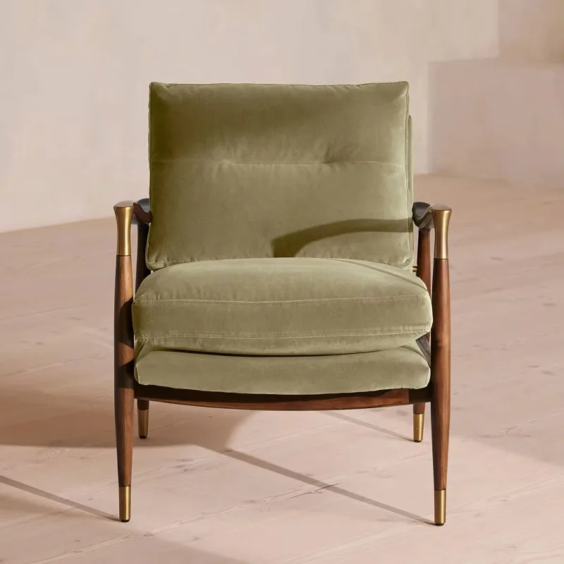 Gold Seller Mid-Century Design Solid Birch Frame Living Room Armchair Furniture Vintage Fabric Chair Set