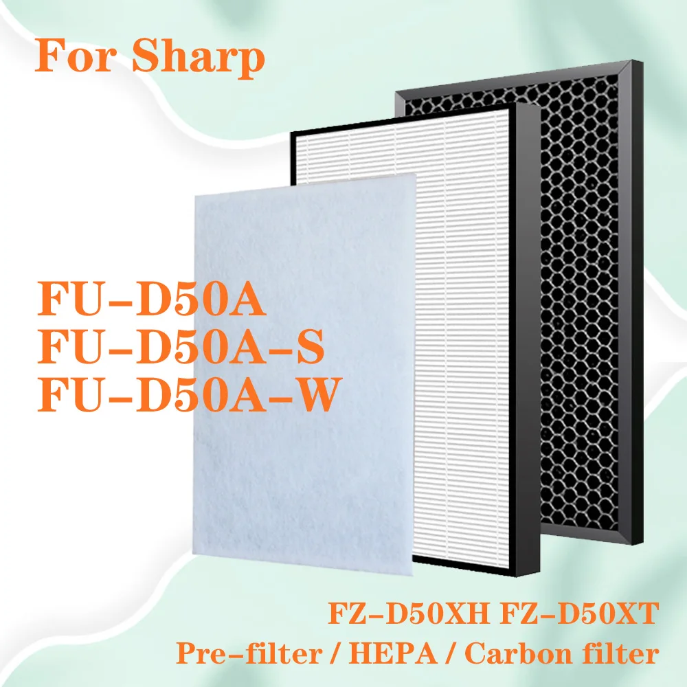 Replacement HEPA filter and activated carbon filter for Sharp air purifier FU-D50A FU-D50A-S FU-D50A-W FZ-D50XH FZ-D50XT