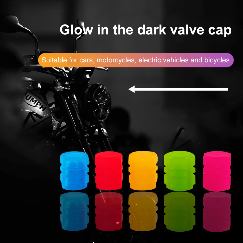 4pcs Wheel Valves Nozzle Caps Universal Tire Valve Caps Protection Cover Night Glowing for Car Motorcycle Bicycle Bike