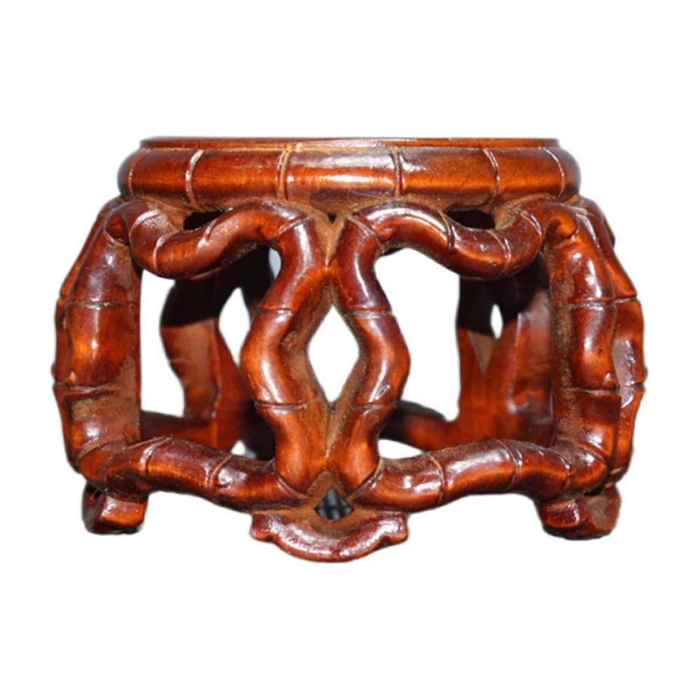 Vintage Wooden Sculpture Carved Bamboo Display Stand Base Mini Pedestal Artisan Holder Ornament Desk Artifact