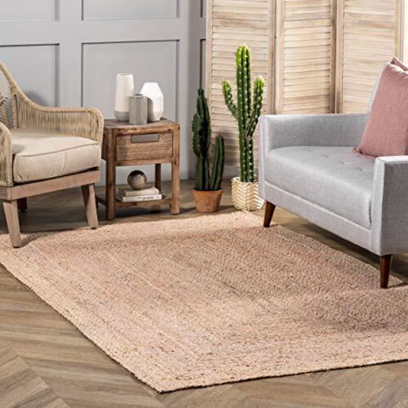 

Handmade Jute Area Rug 3'x5' Beige Braided Otelia Denim and Carpets for Living Room Home Bedroom Decor