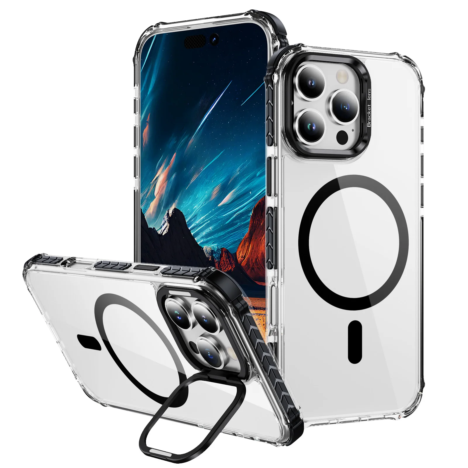 

Camera Stand Mag Safe Case for Apple iPhone 17 16 Pro Max 15 14 13 12 11, Luxury Clear Phones Back Cover Shockproof Shell New