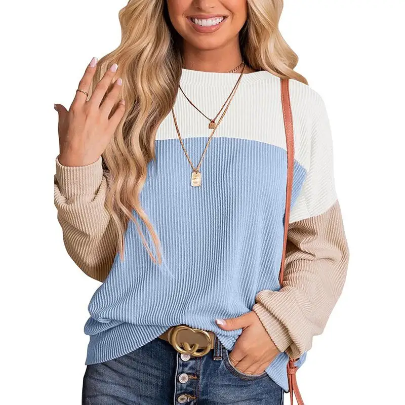 Womens Fashion new color solo long sleeve crewne knitted casual loose pullovers shirts tops