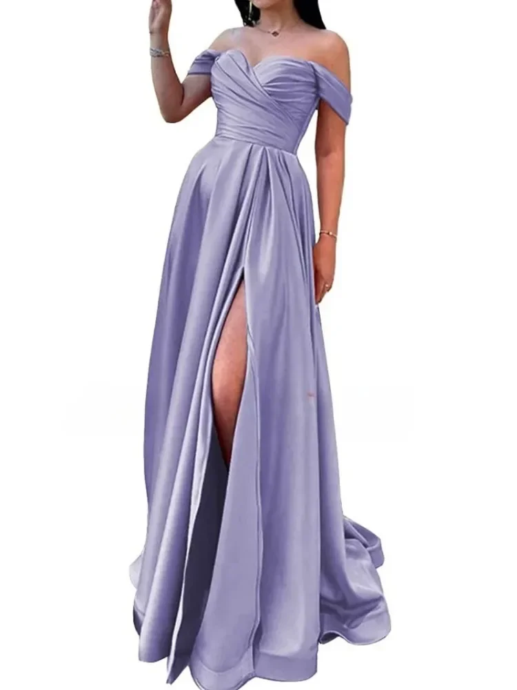 Robe de Soirée Personnalisée, Couleur Unie, Sexy, Élégante, Taille Fine, Fendue, Féminité, ixde Mariage, Éducative, Plissée, Longue, Bal