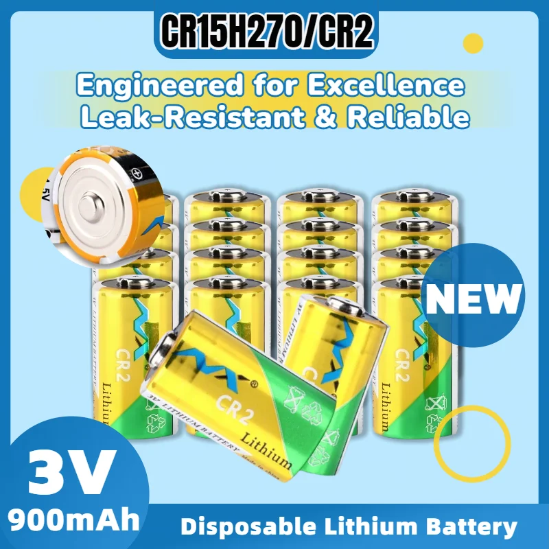 

3V CR2 Lithium Battery 900mAh Long Lasting High Capacity for Professional Flashlights, Cameras, Alarms and Medical Devices
