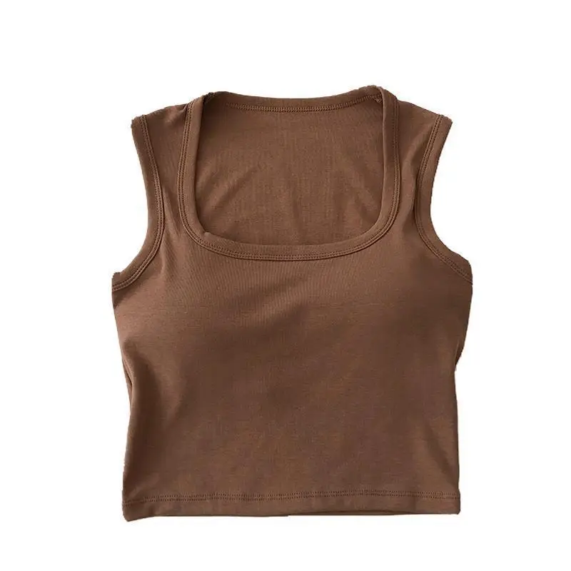 Pure Cotton Wide Shoulder Vest Fixed Cup Wrapped Bra Tube Top Solid Color Square Collar Outer Wear Bottoming Top for Women