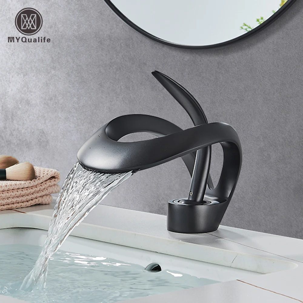 

Black Brass New-Style Basin Faucet Bathroom Mixer Tap Hot Cold Water Deck Mounted Gold Luxury Sink Faucet
