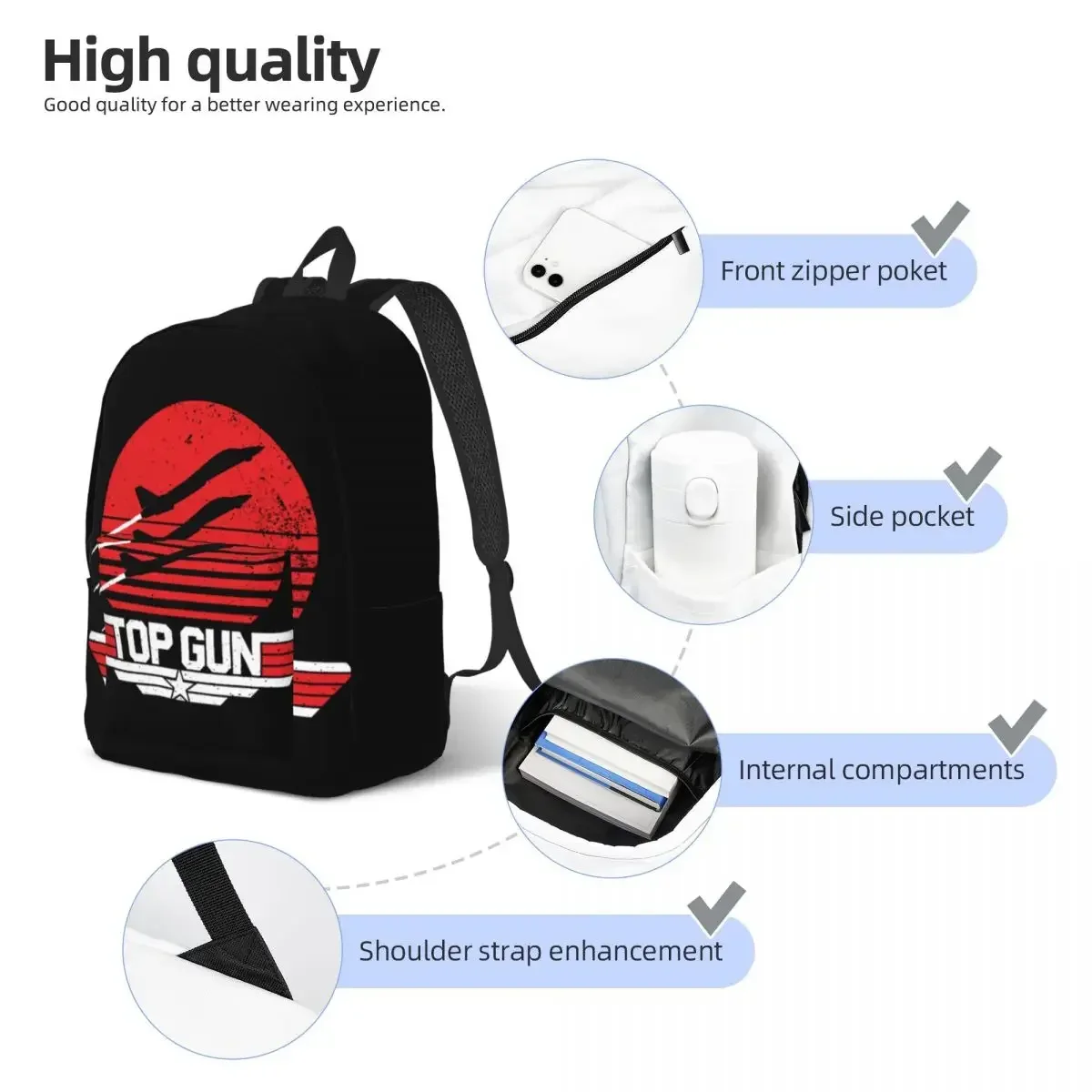 Mochila de lona personalizada con película Maverick Top Gun para mujeres, hombres, estudiantes universitarios, mochila para portátiles de 15 pulgadas, bolsas Topgun