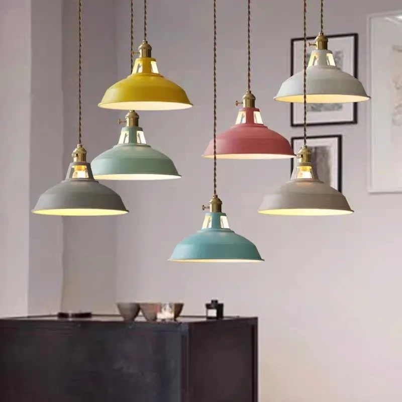 Multiple Colors Vintage Metal Pendant Light Adjustable 150 cm Cord Nordic Hardwired Hanging Lamp for Kitchen Island Dining Room