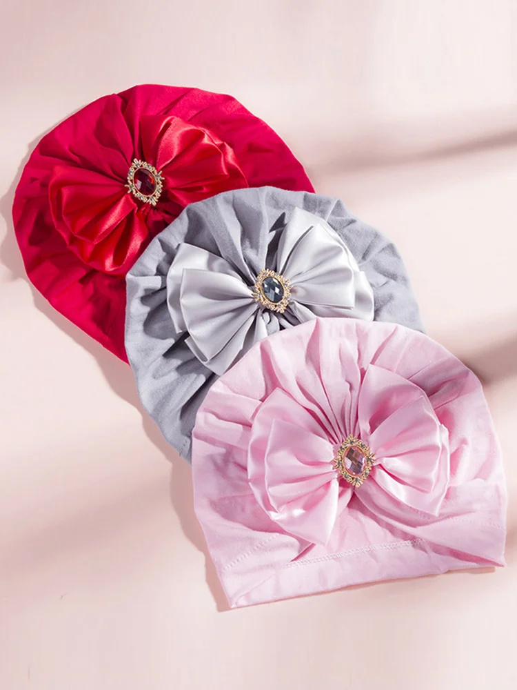 

Lovely Crystal Bowknot Baby Hat Cute Solid Color Baby Girls Boys Hat Turban Newborn Infant Cap Skin-friendly Beanies Head Wraps