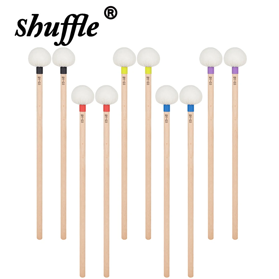 1 Pair Drumsticks Felt Head Timpani Mallets Wood Handle Anti-slip Bass Drum Sticks Percussion Instruments Accessories Parts