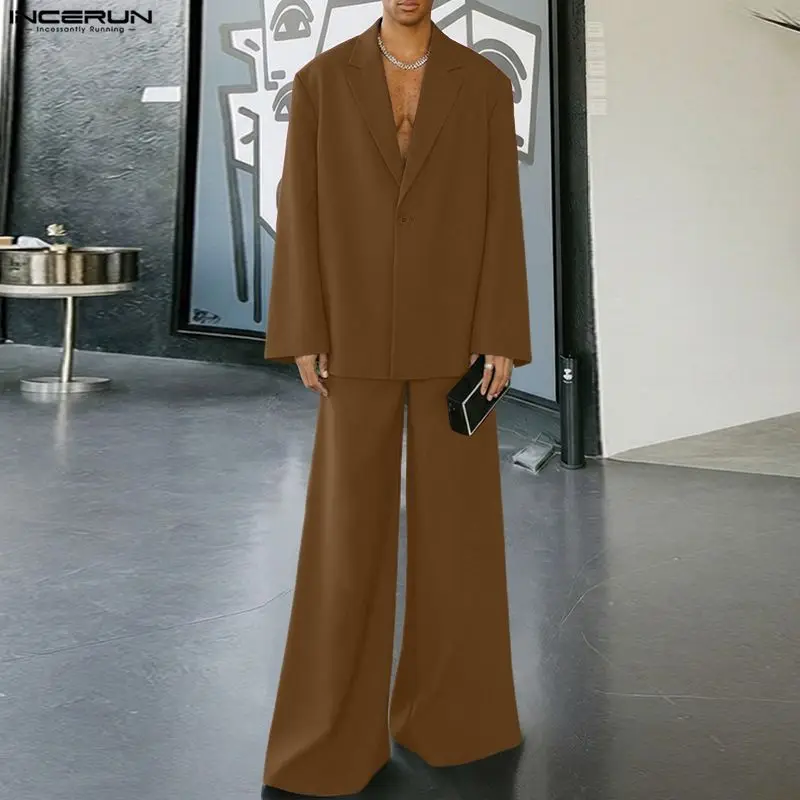 

INCERUN Men Sets Solid Color Elegant Streetwear Lapel Long Sleeve Blazer & Pants Two Pieces Sets 2026 Fashion Men's Casual Suits