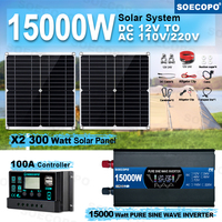SOECOPO 15000W Solar Complete System Kit 2*300W Panels 12V To 110V 220V Inverter and 100A Controller for Home Balcony Camping