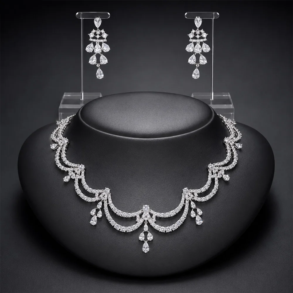 Exquisite Simple Women Jewelry Set 2 PCS Cubic Zirconia High Quality Saudi Arabia Bridal Wedding Jewellery Accessories