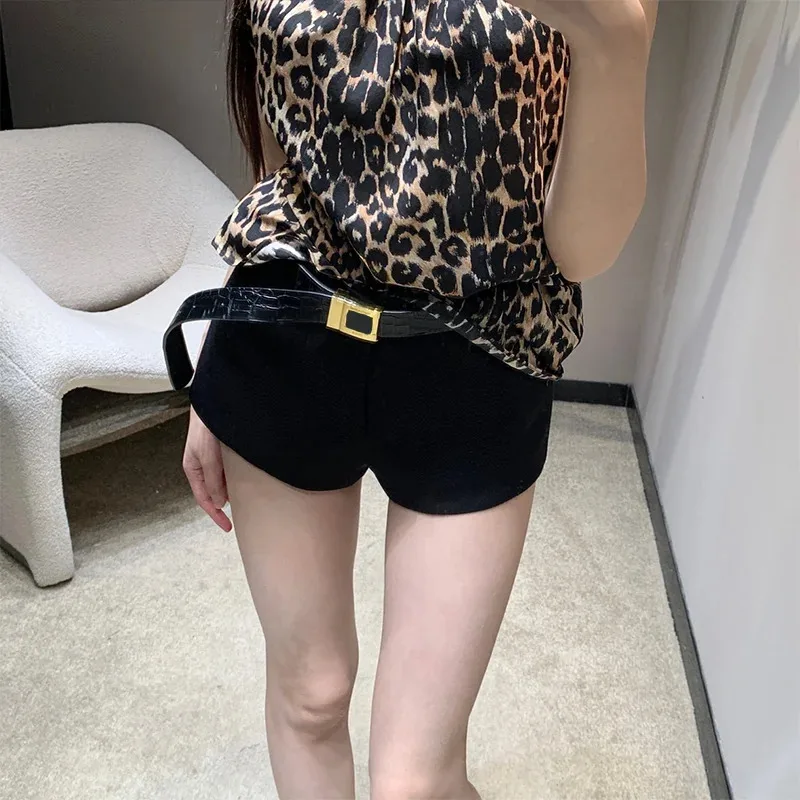 

Women's Black High-waisted Short Hot Pants Spring Summer Versatile Temperament Slimming Hip-wrapped Shorts 2573115