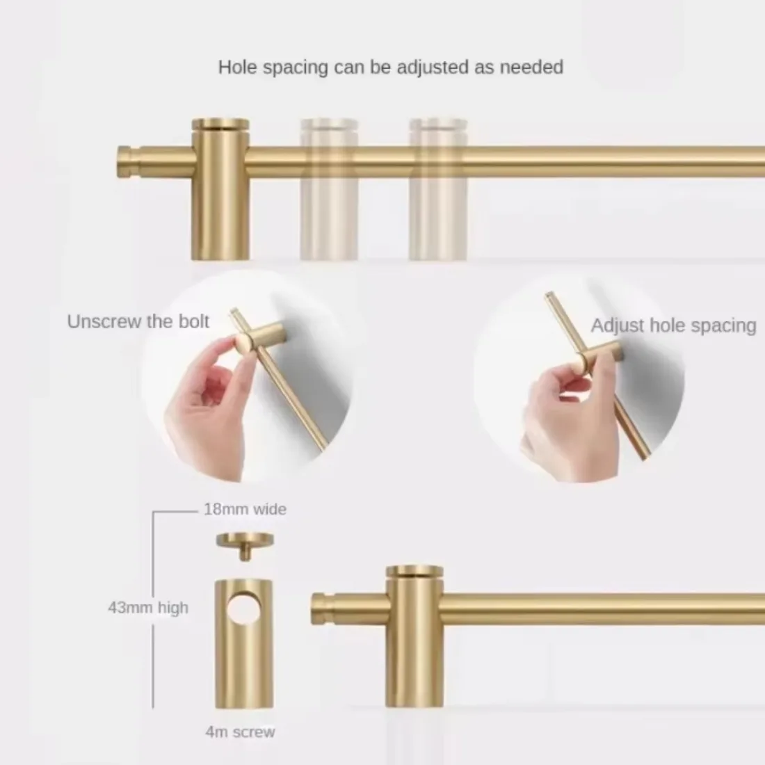 Hole Spacing Can Move The Brass Furniture Handles Golden Handles for Long Cabinets and Drawers or A Brass Towel Rack