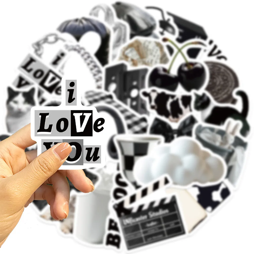 30PCS Ins Style Black and White Colorful Light Cream Series Graffiti Stickers for Bicycle Hand Account Pencil Case Decals