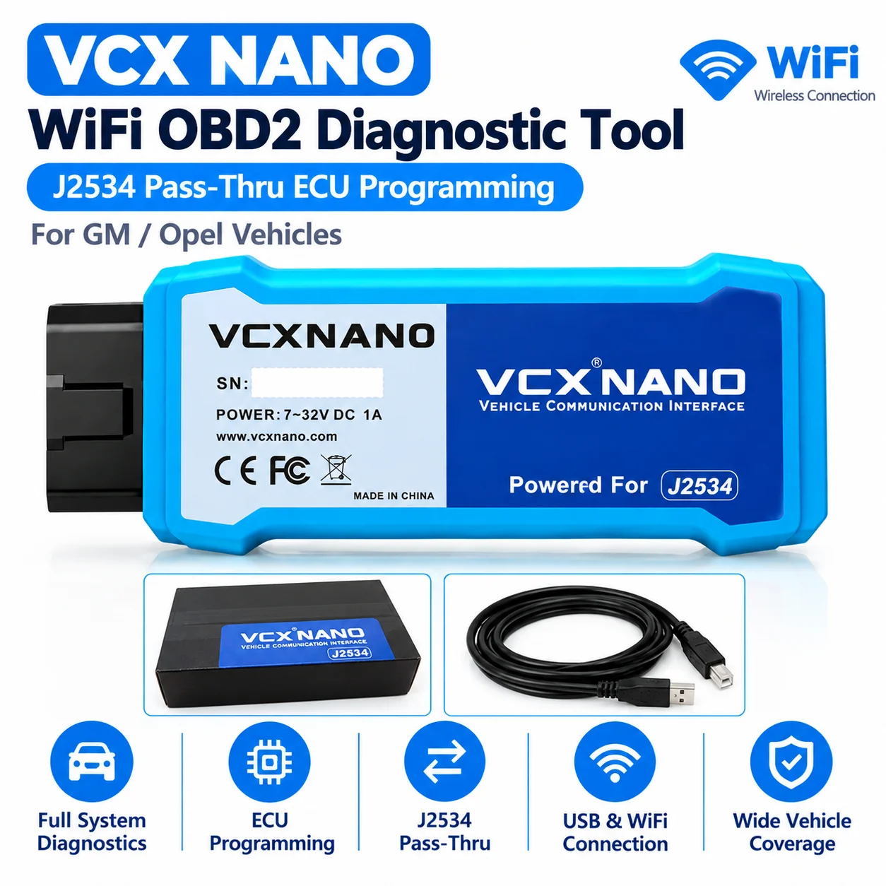 VCX NANO WiFi OBD2 Diagnostic Tool J2534 Pass-Thru ECU Programming Scanner for GM Opel Vehicles