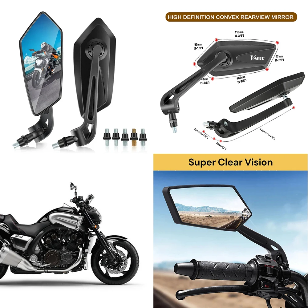 Motorcycle Mirrors Left Right Abs 360° Rotation 18-32mm Bar For YAMAHA NMAX VMAX TMAX XMAX Vmax VMAX1200 VMAX1700 Deluxe