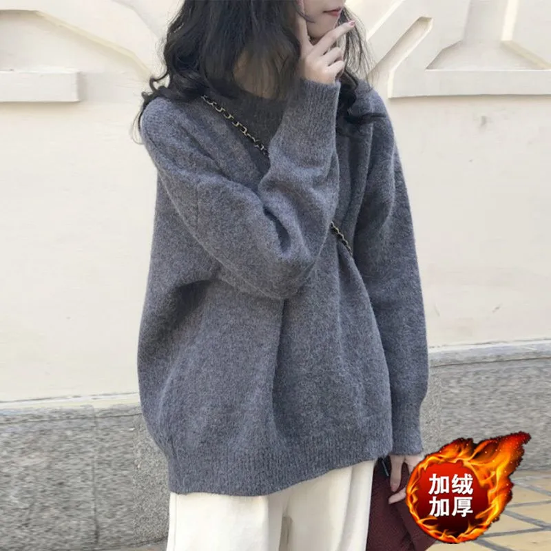 

Новый свободный женский свитер, ленивый нежный японский стиль, вязаная осенне-зимняя базовая рубашка, верхняя одежда