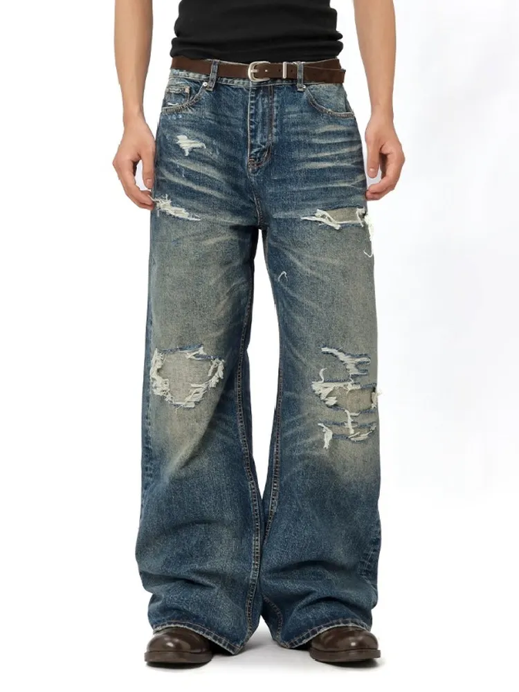 

Мужские джинсы в стиле ретро, свободного кроя, прямые, с эффектом потертости, износостойкие, для осеннего сезона