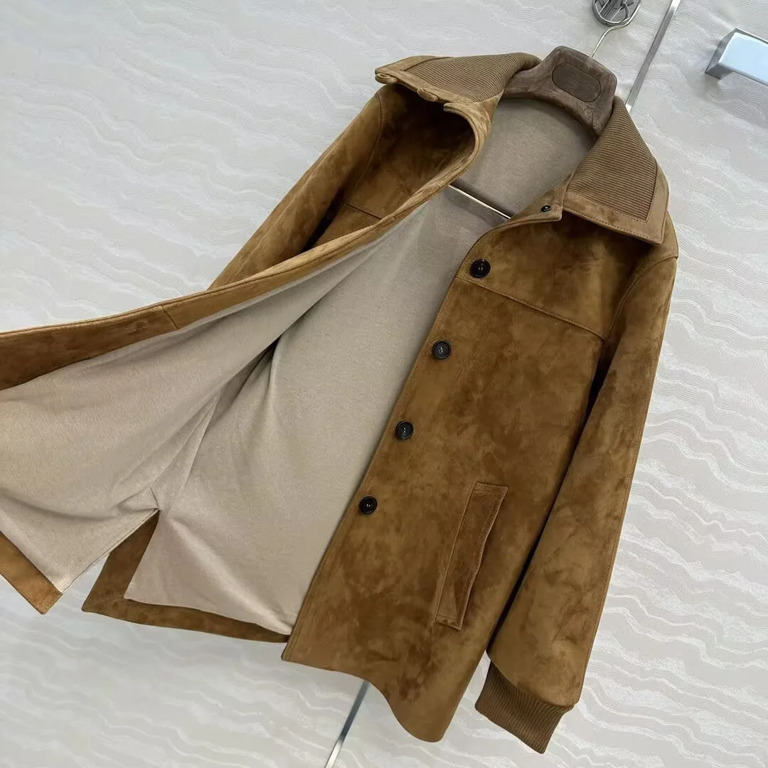 Veste en daim et peau de mouton pour femme, manteau ample en cuir véritable, manches longues, simple boutonnage, Style argent ancien, Vintage, qualité supérieure, 100%