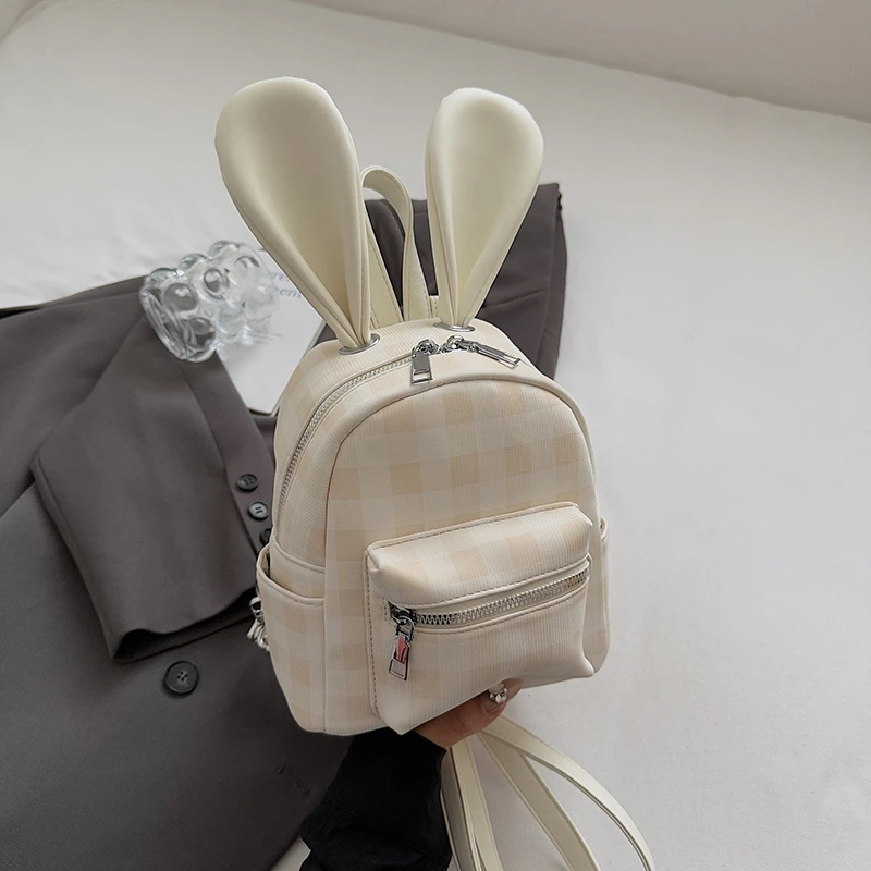 Fashion Cute Teenager Girls Small Backpacks Young Lady PU Leather Cartoon Rabbit Mini Rucksack Purse Shoulder Bags