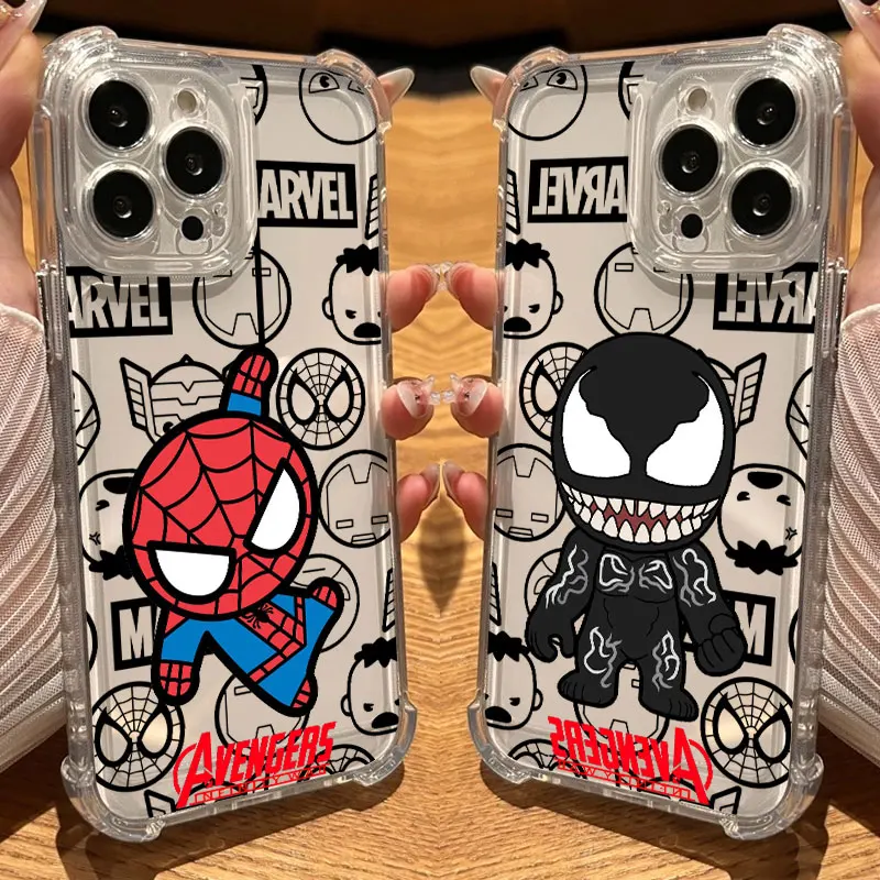 

Marvels Spiderman Venom Phone Case Clear For iPhone 17 16 14 15 11 12 13 Pro Max 17PM 16E 15 16 Plus 17Air Soft Shockproof Cover